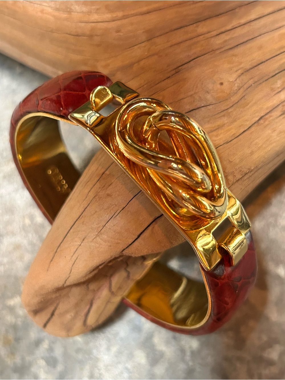 Vintage Mannelli Italian 24k Gold-Plated Snakeskin Bangle Bracelet